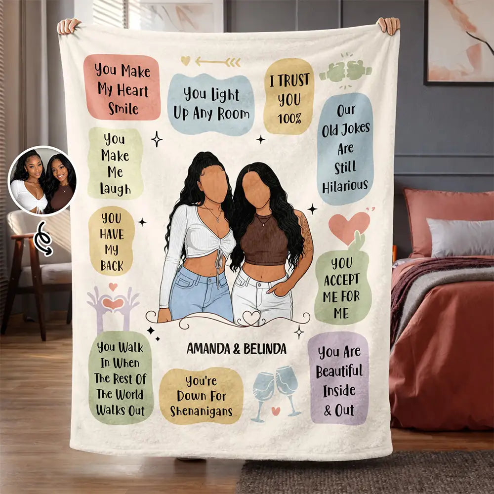 Grateful,Art Design,Gift For Bestie,Christmas,Photo - Faceless Portrait - Custom Photo Faceless Portrait Why You Are My Bestie - Personalized Fleece Blanket, Sherpa Blanket