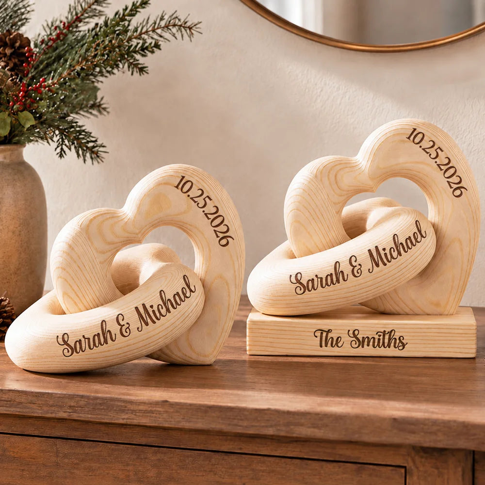 First Christmas,Christmas,Married Couple,Romantic,Gift For Couples,Custom Text - First Christmas Couples, Newlywed, Housewarming Gifts - Personalized Wooden Infinity Heart Sculpture