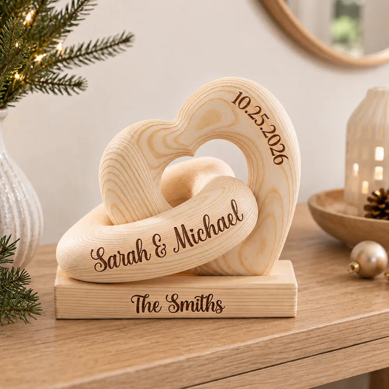 First Christmas,Christmas,Married Couple,Romantic,Gift For Couples,Custom Text - First Christmas Couples, Newlywed, Housewarming Gifts - Personalized Wooden Infinity Heart Sculpture