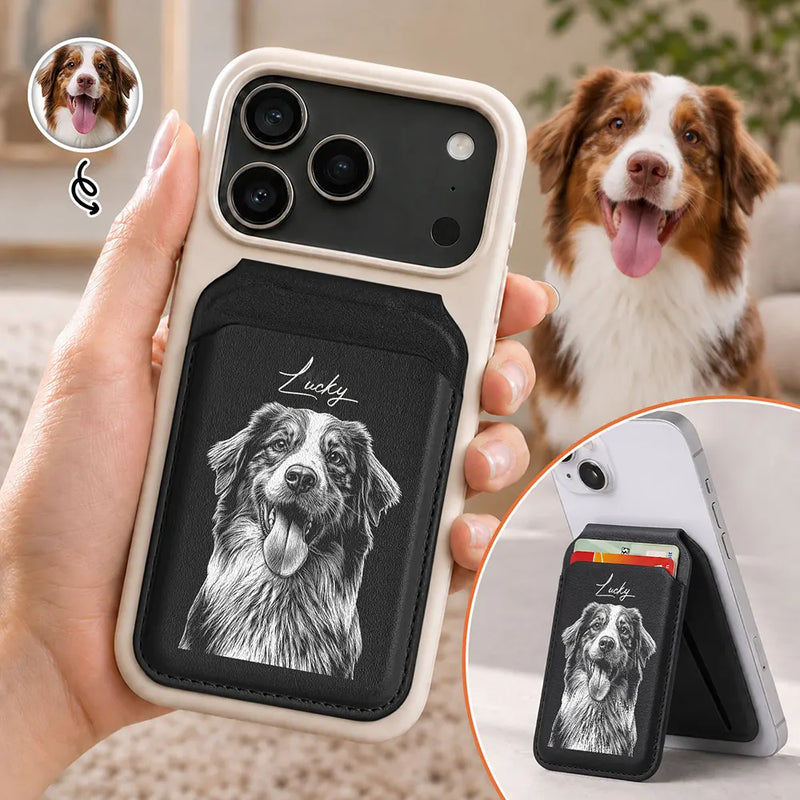 Adorable,Art Design,Christmas,Pet Lovers,Photo - Pencil Sketch - Remove BG - Custom Photo Pencil Sketch Pet Portrait For Dog And Cat Lovers - Personalized Magnetic Phone Wallet