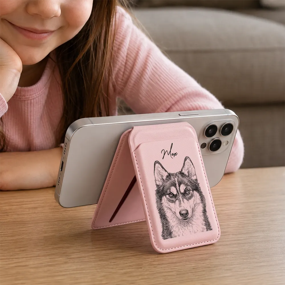 Adorable,Art Design,Christmas,Pet Lovers,Photo - Pencil Sketch - Remove BG - Custom Photo Pencil Sketch Pet Portrait For Dog And Cat Lovers - Personalized Magnetic Phone Wallet