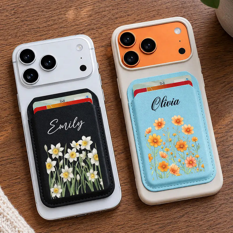 Christmas,Gift For Yourself,Gift For Women,Vector,Happy - Birth Month Flower Booming For Her, Mothers, Sisters, Friends - Personalized Magnetic Phone Wallet