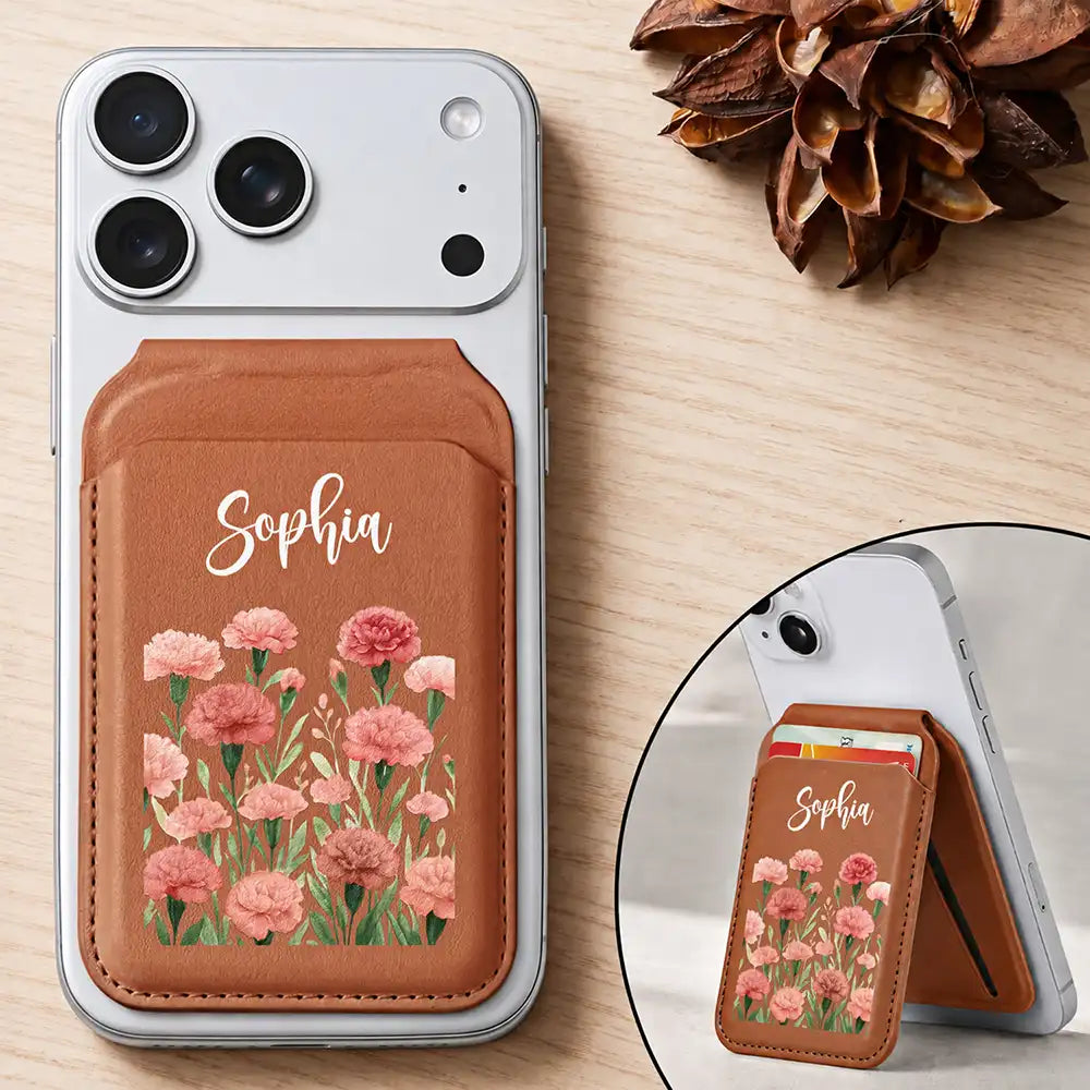 Christmas,Gift For Yourself,Gift For Women,Vector,Happy - Birth Month Flower Booming For Her, Mothers, Sisters, Friends - Personalized Magnetic Phone Wallet