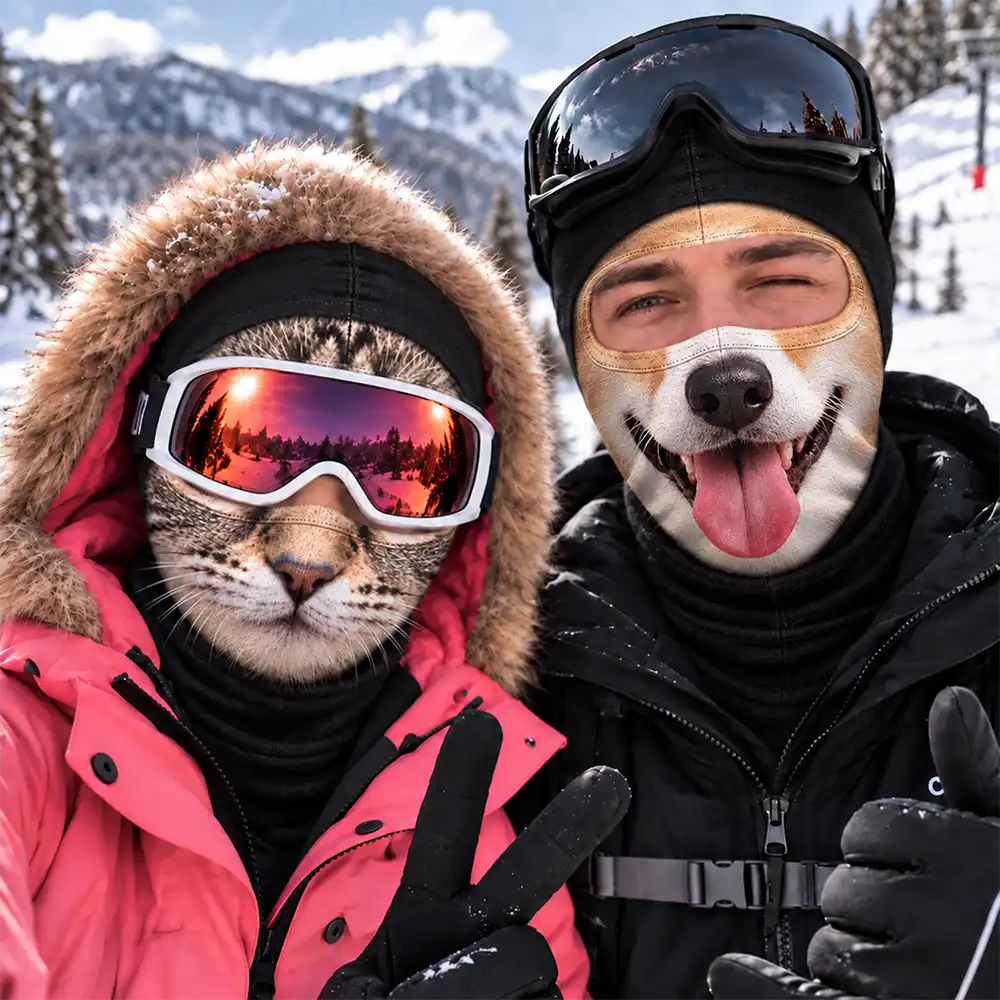 Winter Skiing Gag Gift For Dog, Cat Lovers - Personalized Custom Photo 3D Realistic Pet Face Balaclava Face Mask