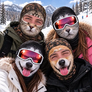 Christmas,Custom Photo,Gift For Couples,Humorous,Old Couples,Skiing,Upload Full Photo - Winter Skiing Gag Gift For Dog, Cat Lovers - Personalized Custom Photo 3D Realistic Pet Face Balaclava Face Mask