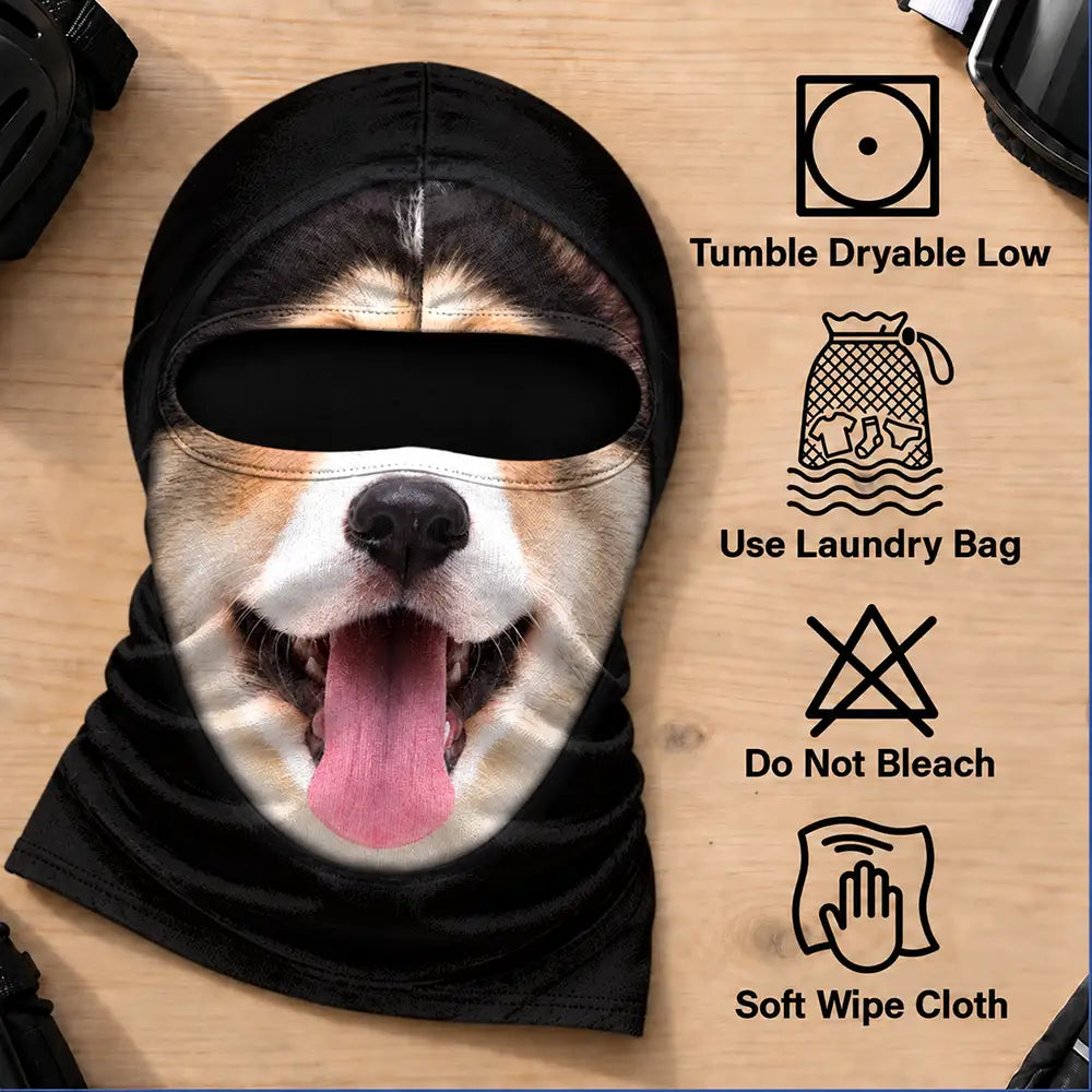 Christmas,Custom Photo,Gift For Couples,Humorous,Old Couples,Skiing,Upload Full Photo - Winter Skiing Gag Gift For Dog, Cat Lovers - Personalized Custom Photo 3D Realistic Pet Face Balaclava Face Mask