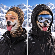 Christmas,Custom Photo,Gift For Couples,Humorous,Old Couples,Skiing,Upload Full Photo - Winter Skiing Gag Gift For Dog, Cat Lovers - Personalized Custom Photo 3D Realistic Pet Face Balaclava Face Mask