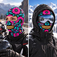 Christmas,Confident,Hispanic,Icon - Winter Biker, Skier Sugar Skull Cool Gift For Bestie, Girl Group - Personalized 3D Realistic Christmas Funny Face Balaclava Face Mask