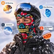 Christmas,Confident,Hispanic,Icon - Winter Biker, Skier Sugar Skull Cool Gift For Bestie, Girl Group - Personalized 3D Realistic Christmas Funny Face Balaclava Face Mask