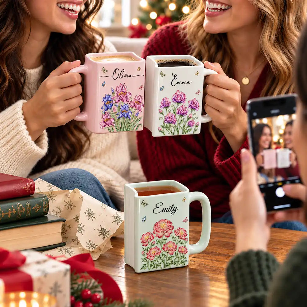 Afro Besties,Christmas,Gift For Bestie,Icon,Reading,Sentimental - Christmas Gift For Bestie, Best Friend, Coworker, Book Lover - Personalized Crystal Effect Birth Month Flower Book Shaped Mug