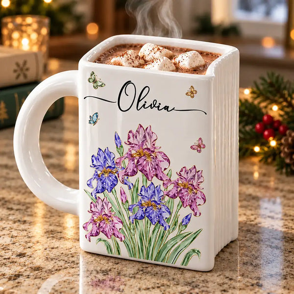 Afro Besties,Christmas,Gift For Bestie,Icon,Reading,Sentimental - Christmas Gift For Bestie, Best Friend, Coworker, Book Lover - Personalized Crystal Effect Birth Month Flower Book Shaped Mug
