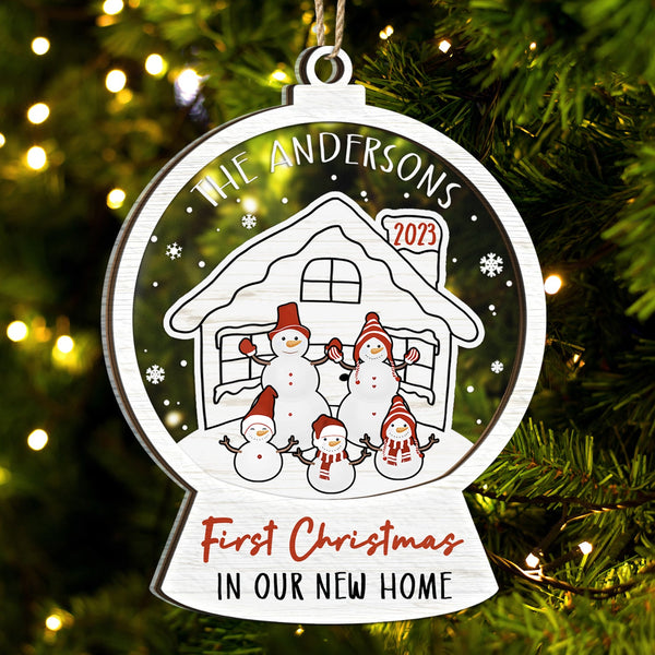 Snowmen Family First Christmas In Our New Home - Gift For Couples And Parents - Personalized 2-Layered Mix Ornament