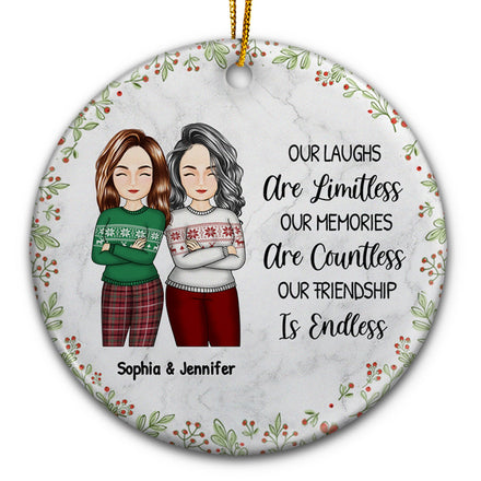 Christmas Bestie Our Laughs Are Limitless - Gift For Bestie - Personalized Circle Ceramic Ornament