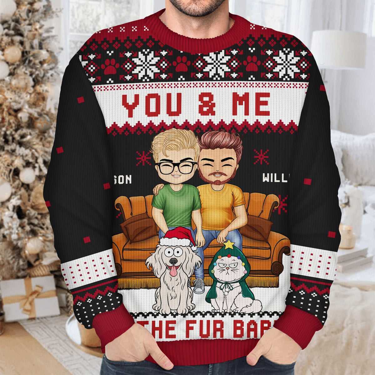Christmas Pet Lovers Couple You & Me - Gift For Pet Lover Couples - Personalized Unisex Ugly Sweater
