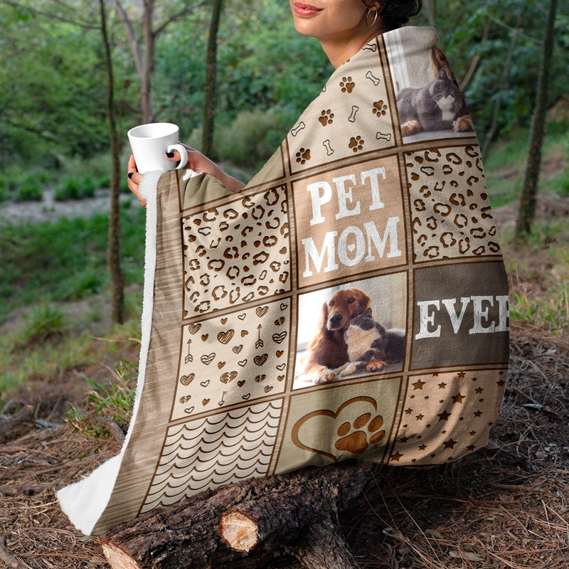 Custom Photo Best Dog Mom Ever - Gift For Pet Lovers - Personalized Fleece Blanket