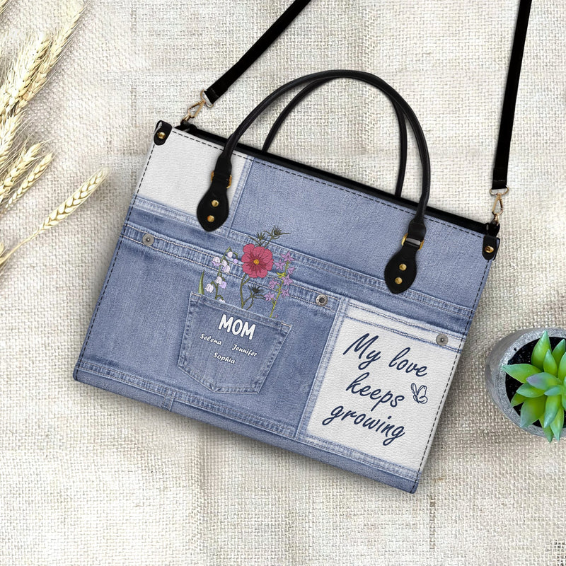My Love Keeps Growing - Gift For Grandma And Mother - Personalized Leather Bag