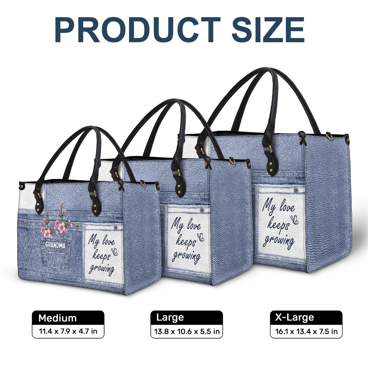 My Love Keeps Growing - Gift For Grandma And Mother - Personalized Leather Bag