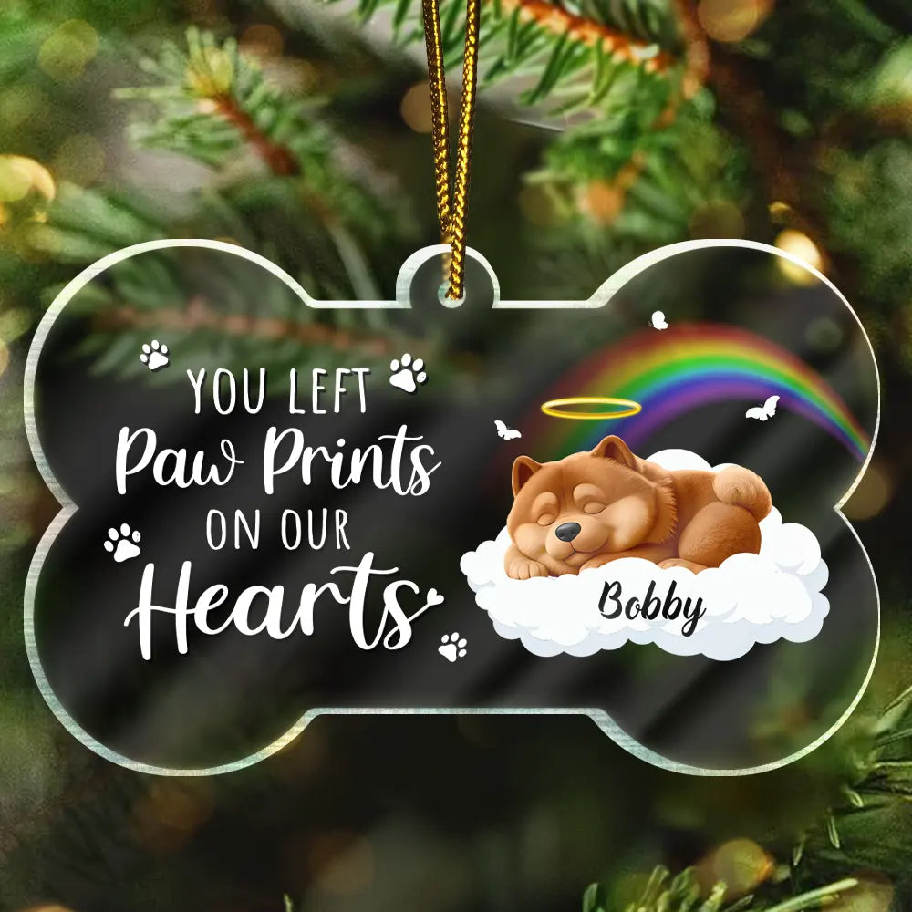 Dog Lovers,Memorial,Sad,Christmas - Sleeping Dog You Left Paw Prints On Our Hearts - Personalized Custom Shaped Acrylic Ornament