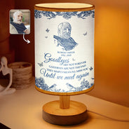 Memorial,Family,Gift For Grandpa,Gift For Grandma,Gift For Grandparents,Christmas - Custom Photo Pencil Drawing Toile De Jouy Goodbyes Are Not Forever - Personalized Fabric Lamp
