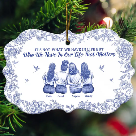 It's Not What We Have In Life Chinoiserie Toile Besties - Personalized Medallion Ceramic Ornament
