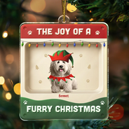 Pet Lovers,Pet Mom,Pet Dad,Pet Couple,Cat Lovers,Cat Mom,Cat Couple,Cat Dad,Dog Lovers,Dog Mom,Dog Dad,Dog Couple,Gift For Women,Gift For Men,Gift For Husband,Gift For Wife,Gift For Boyfriend,Gift For Girlfriend,Gift For Yourself,Happy,Christmas - The Joy Of A Furry Christmas 3D Effect Dog Cat - Personalized Custom Shaped Acrylic Ornament