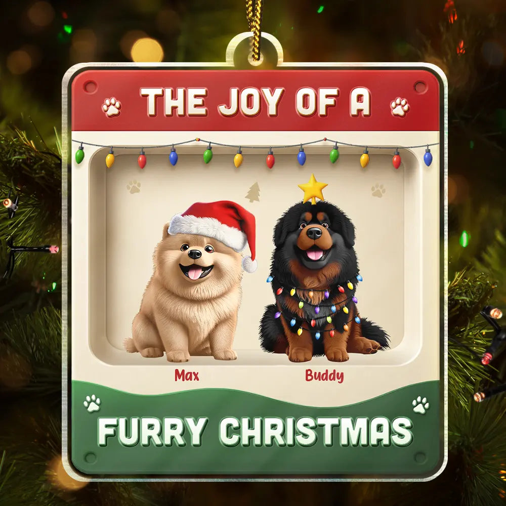 The Joy Of A Furry Christmas 3D Effect Dog Cat - Personalized Custom Shaped Acrylic Ornament