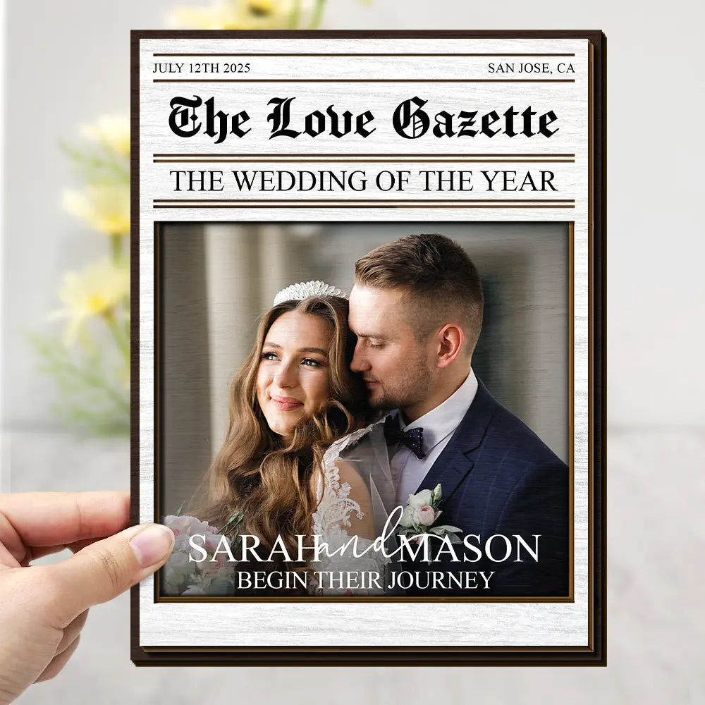 Gift For Couples,Wedding,Love,Gift For Women,Gift For Men,Gift For Wife,Gift For Husband,LGBT - Custom Photo The Wedding Of The Year Newlywed Couples - Personalized 2-Layered Wooden Plaque With Stand