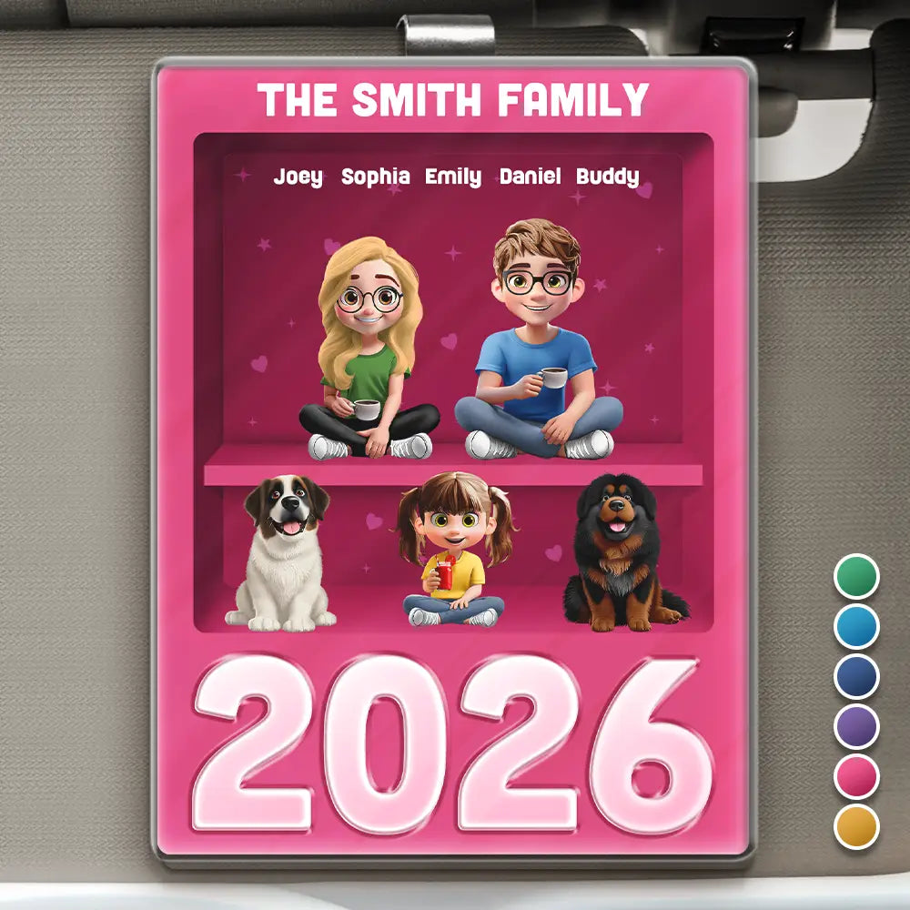 3D Effect Family Sitting Together - Personalized Custom Shaped Acrylic Car Visor Clip