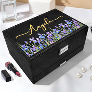 Gift For Yourself,Happy,Gift For Women - Birth Month Flower Watercolor Blooming In Love - Personalized Jewelry Storage Box