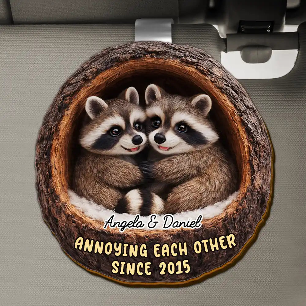 3D Effect Couple Raccoon Annoying Each Other - Personalized Custom Shaped Car Visor Clip