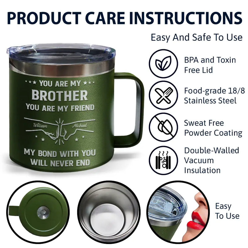 Gift For Brothers,Cousin,Happy,Gift For Men,Gift For Father - You Are My Brother My Friend - Personalized 14oz Stainless Steel Tumbler With Handle