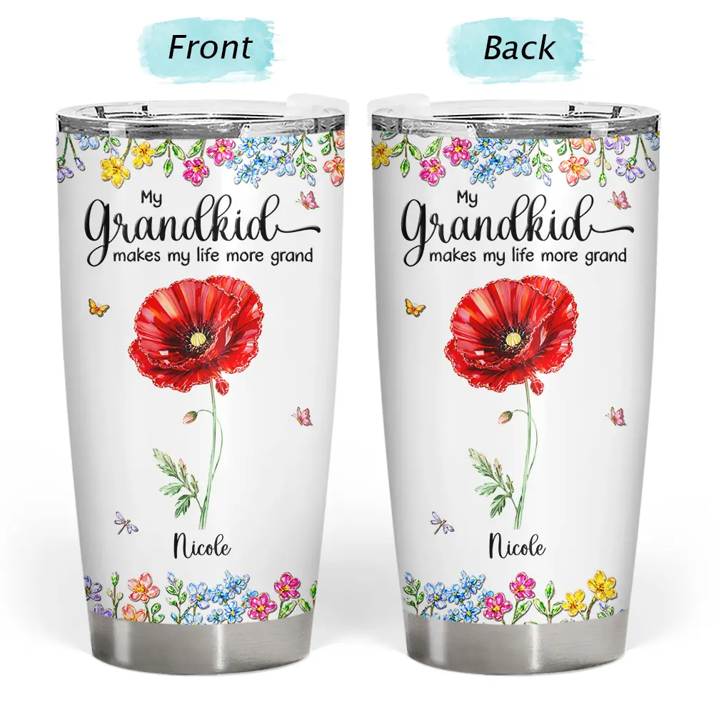 Gift For Grandma,Gift For Women,Happy,Top Market - Crystal Effect Birth Flower Grandkids Make Life More Grand - Personalized Tumbler