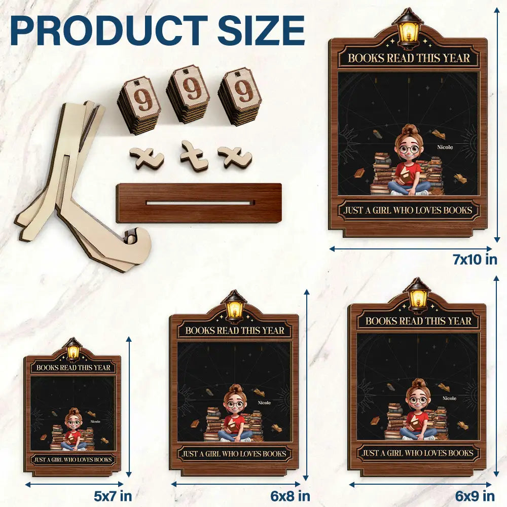 Gift For Women,Happy,Reading,Gift For Men,Gift For Yourself - 3D Effect Reading Girl Boy Books Read This Year - Personalized 2-Layered Wooden Tracker Sign