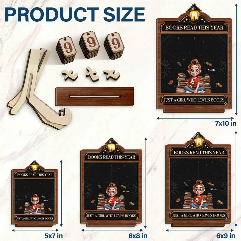 Gift For Women,Happy,Reading,Gift For Men,Gift For Yourself - 3D Effect Reading Girl Boy Books Read This Year - Personalized 2-Layered Wooden Tracker Sign