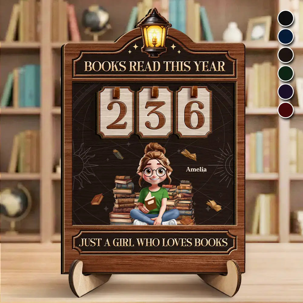 3D Effect Reading Girl Boy Books Read This Year - Personalized 2-Layered Wooden Tracker Sign