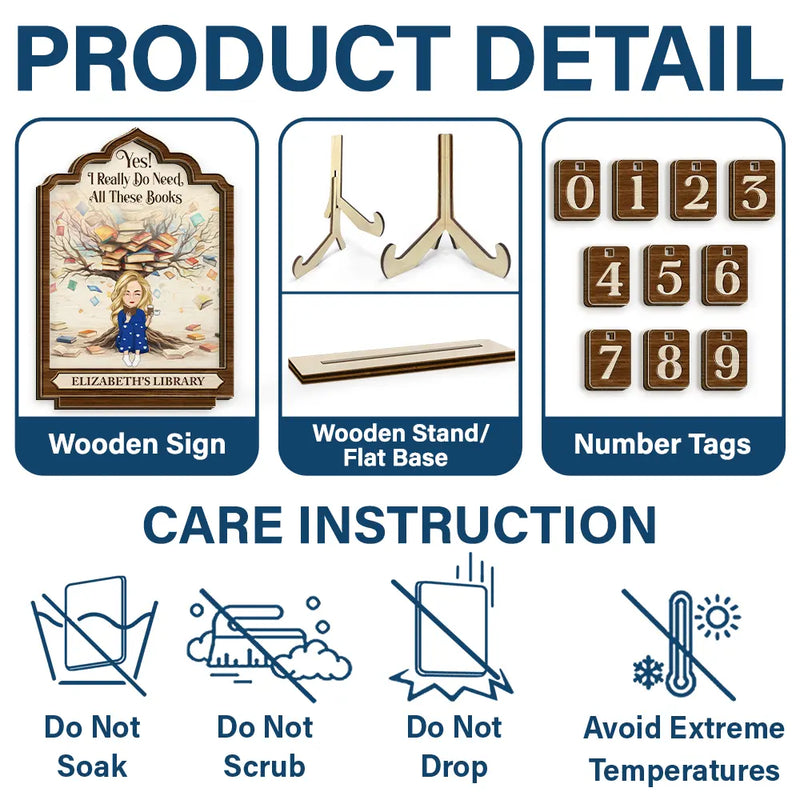 Gift For Yourself,Gift For Women,Gift For Men,Reading,Happy - Reading Girl Yes I Really Do Need All These Books - Personalized 2-Layered Wooden Tracker Sign