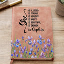 Gift For Women,Gift For Bestie,Gift For Yourself,Gift For Daughter,Happy - Birth Month Flower Watercolor She Is Blessed She Is Strong - Personalized Leather Journal