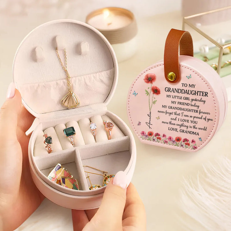 Gift For Daughter,Gift For Women,Happy - Faux Pressed Birth Flower My Daughter Forever - Personalized Jewelry Box With Handle