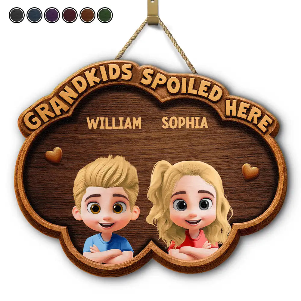 Wood Carved Effect Grandkids Spoiled Here - Personalized Custom Shaped Wood Sign