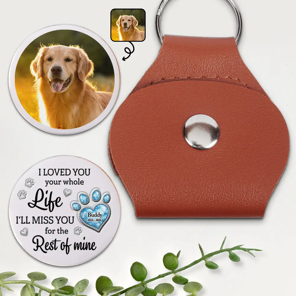 Pet Lovers,Pet Mom,Pet Dad,Pet Couple,Cat Lovers,Cat Mom,Cat Dad,Cat Couple,Dog Lovers,Dog Mom,Dog Dad,Dog Couple,Sad,Gift For Women,Gift For Men - Custom Photo I'll Miss You For The Rest Of My Life - Personalized Leather Pocket Hug