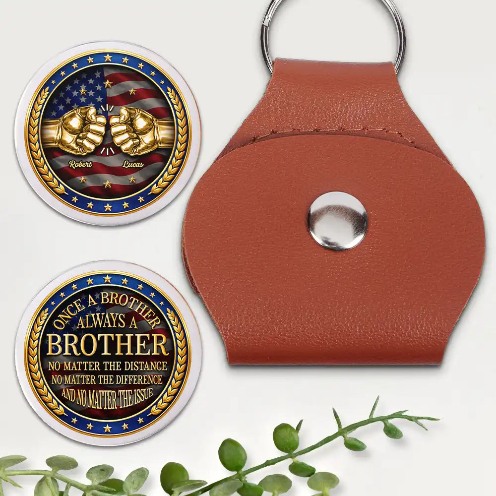 3D Metal Effect Stars & Stripes Once A Brother Always A Brother - Personalized Leather Pocket Hug