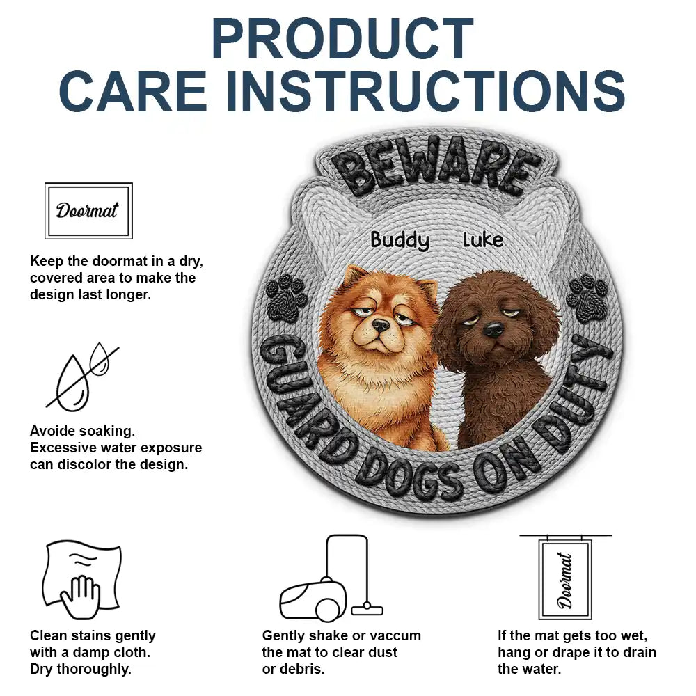 Pet Lovers,Pet Mom,Pet Dad,Pet Couple,Dog Lovers,Dog Mom,Dog Dad,Dog Couple,Cat Lovers,Cat Mom,Cat Dad,Cat Couple,Family,Happy,Top Market - Faux Embroidery Effect Beware Guard Dogs Cats On Duty - Personalized Custom Shaped Doormat