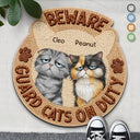 Pet Lovers,Pet Mom,Pet Dad,Pet Couple,Dog Lovers,Dog Mom,Dog Dad,Dog Couple,Cat Lovers,Cat Mom,Cat Dad,Cat Couple,Family,Happy,Top Market - Faux Embroidery Effect Beware Guard Dogs Cats On Duty - Personalized Custom Shaped Doormat