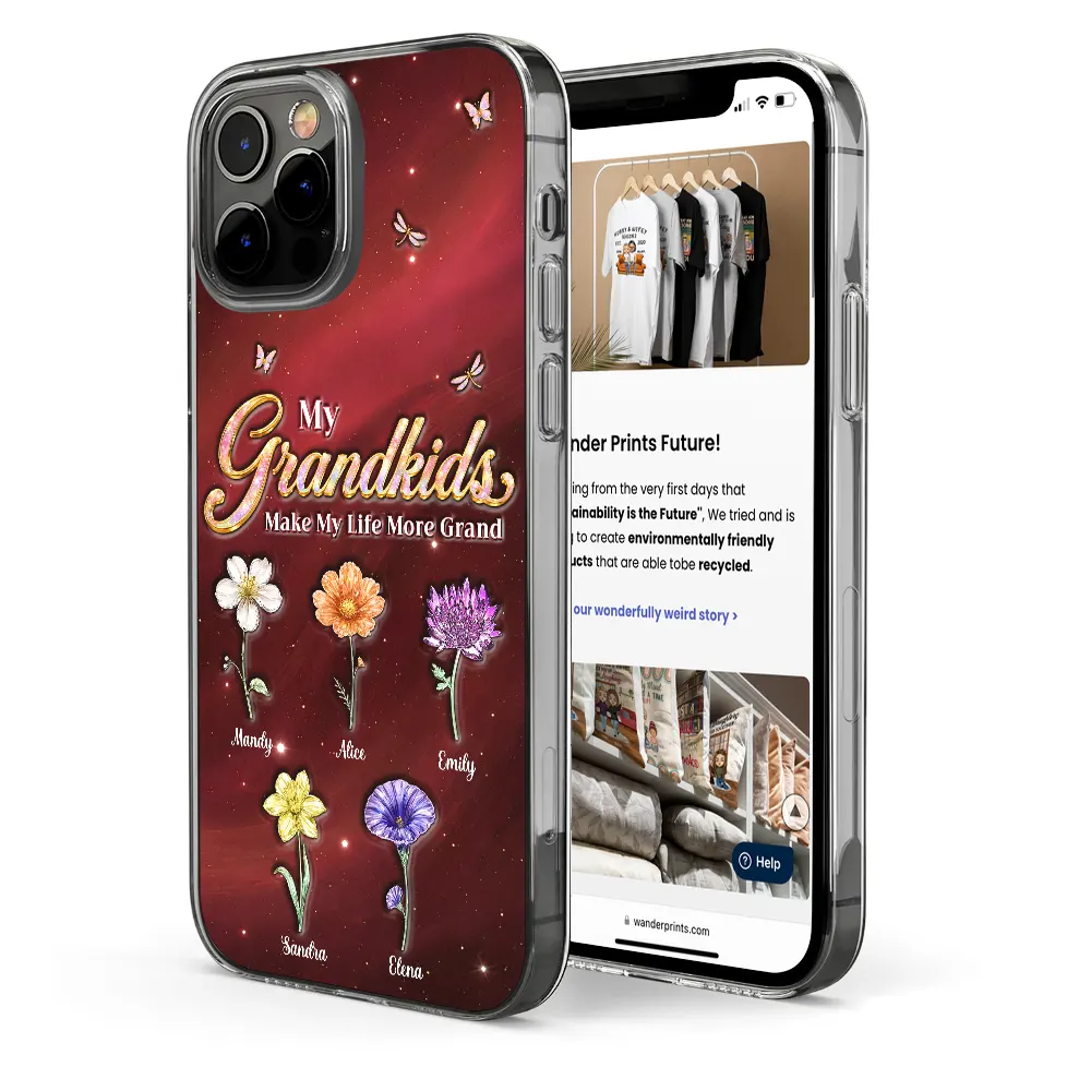 Gift For Grandma,Gift For Women,Happy - Crystal Birth Month Flower My Grandkids Make My Life More Grand - Personalized Clear Phone Case