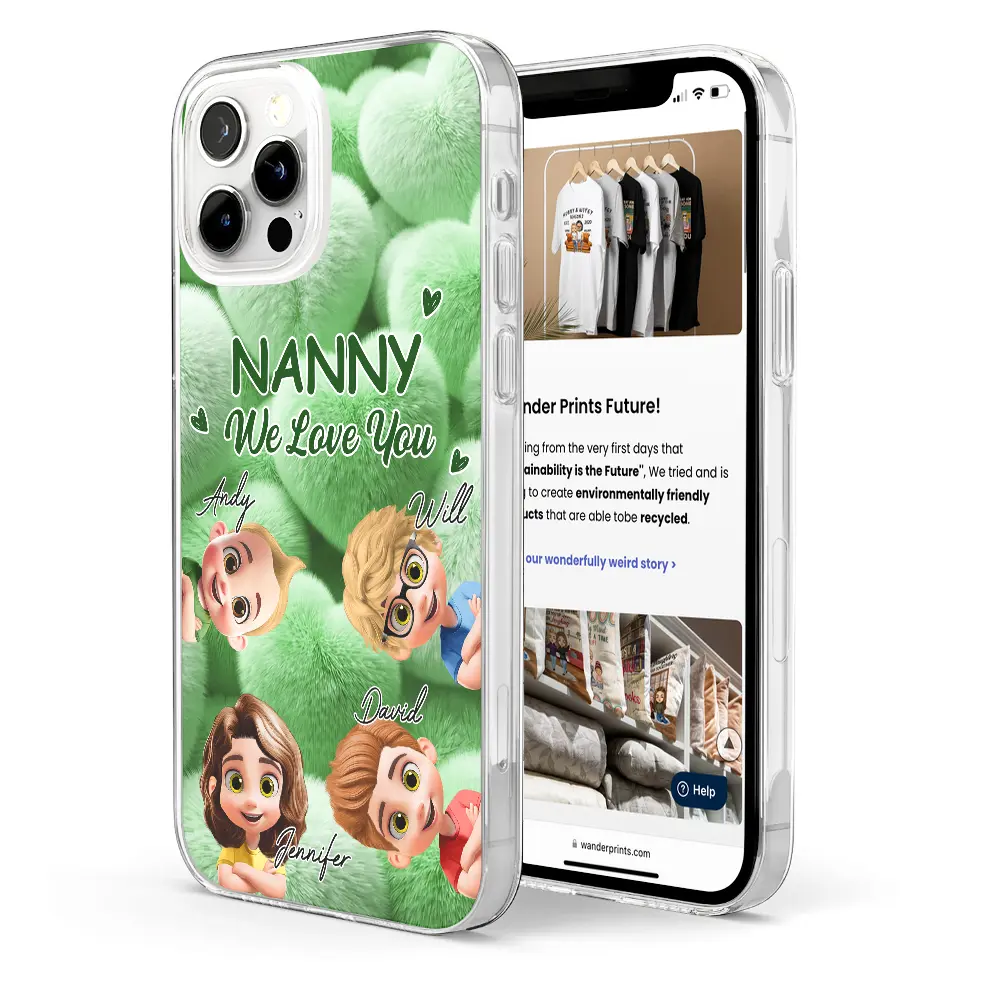 Gift For Grandma,Gift For Mother,Gift For Women,Happy,Vector - Realistic 3D Furry Effect Grandma Mom We Love You - Personalized Clear Phone Case