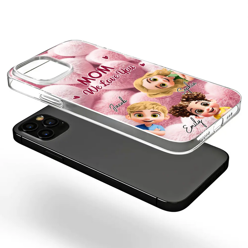 Gift For Grandma,Gift For Mother,Gift For Women,Happy,Vector - Realistic 3D Furry Effect Grandma Mom We Love You - Personalized Clear Phone Case