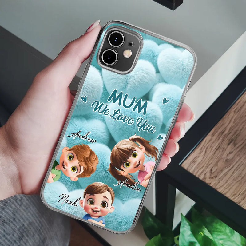 Gift For Grandma,Gift For Mother,Gift For Women,Happy,Vector - Realistic 3D Furry Effect Grandma Mom We Love You - Personalized Clear Phone Case