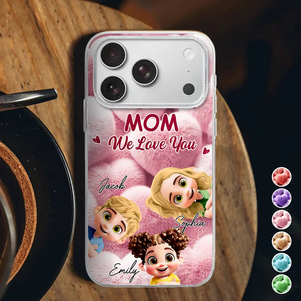 Gift For Grandma,Gift For Mother,Gift For Women,Happy,Vector - Realistic 3D Furry Effect Grandma Mom We Love You - Personalized Clear Phone Case