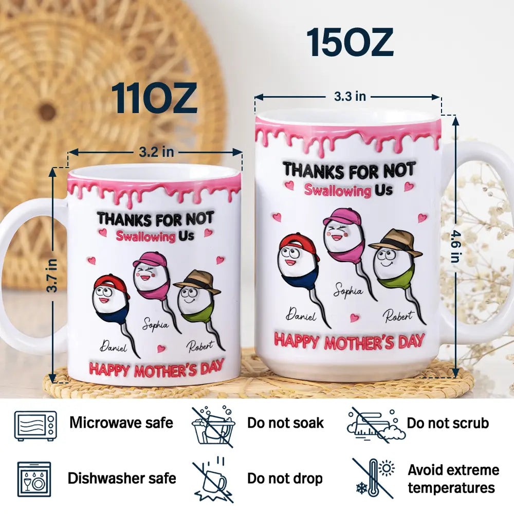 Gift For Mother,Gift For Women,Funny,Top Market,Top Market,Icon - 3D Inflated Effect Thanks For Not Swallowing Us - Personalized White Edge-to-Edge Mug