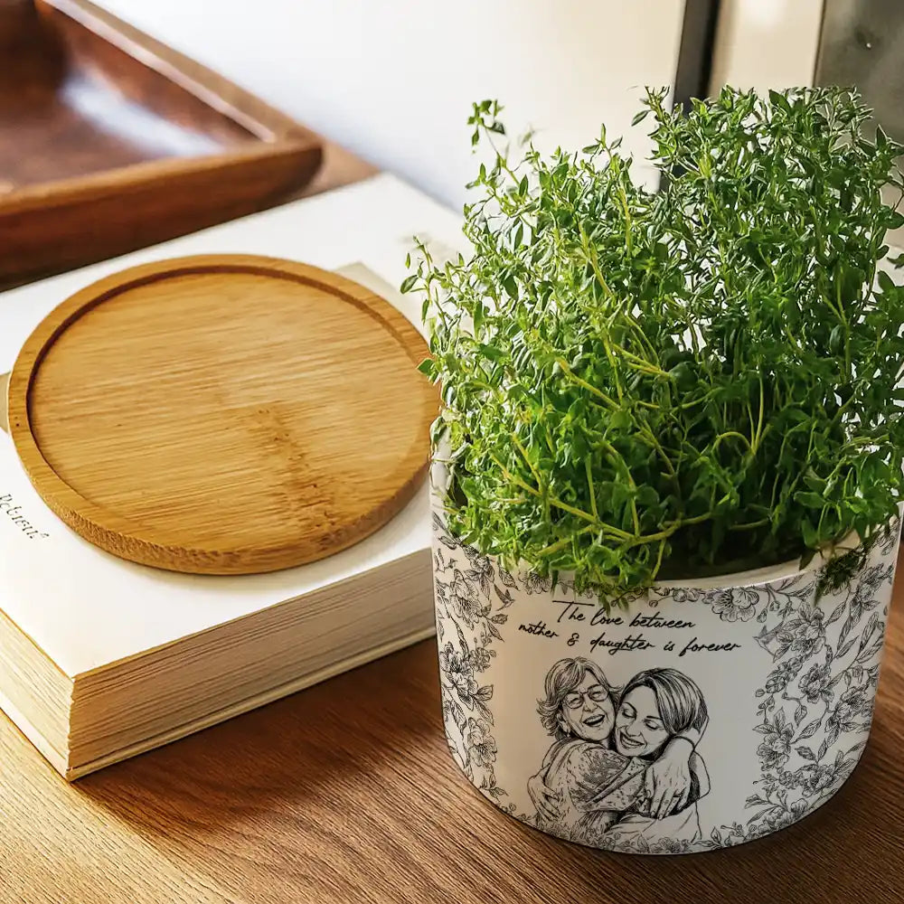 Gift For Daughter,Mom - Daughters (Adult),Mom - Daughters (Young),Love,Gift For Mother,Photo - Pencil Sketch - Custom Photo Pencil Sketch The Love Between Mother & Daughter Is Forever - Personalized Ceramic Plant Pot